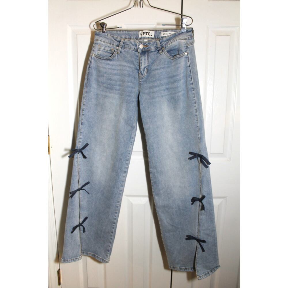 PTCL Low Rise Bow Side Slit Wide Leg Jeans sz 26